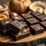 Assorted pieces of mushroom chocolate with functional mushrooms like lion's mane, reishi, and chaga showcasing the benefits of mushroom chocolate