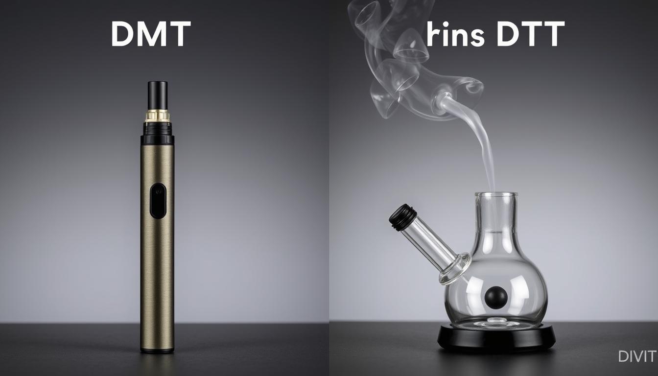 Comparison of DMT vape pen and traditional smoking setup showing DMT vape vs smoking DMT methods