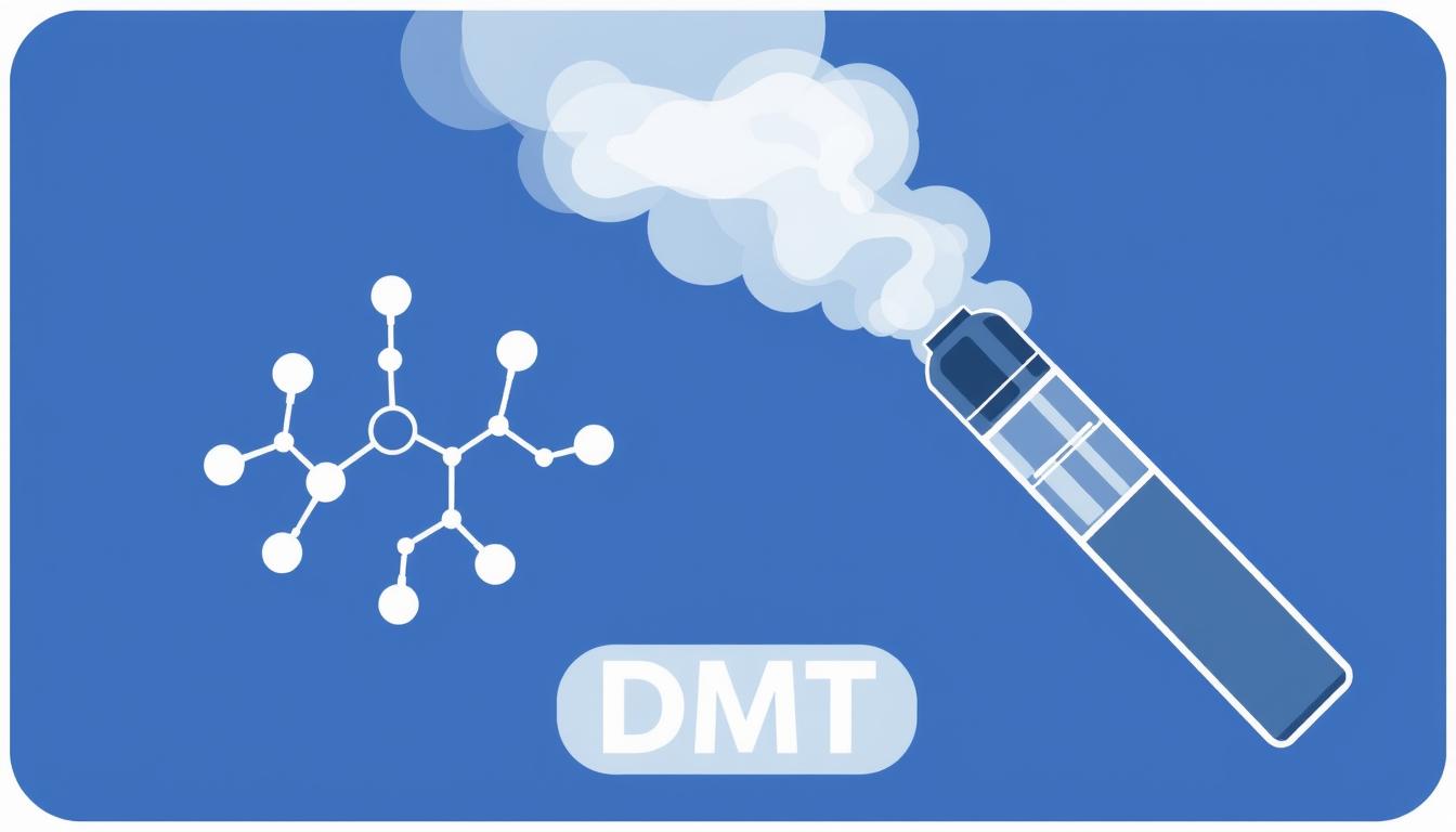 DMT molecular structure and vape pen illustration showing the chemical compound N,N-Dimethyltryptamine